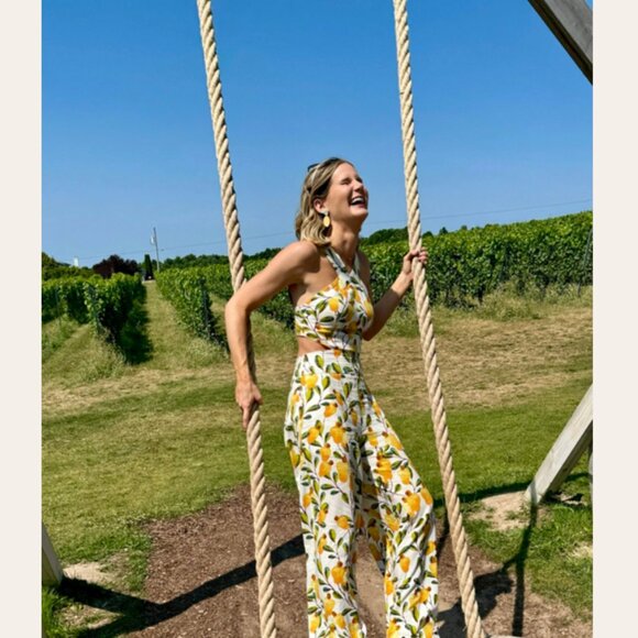 FARM RIO Halter Cutout Wide-Leg Jumpsuit-Size L - Picture 6 of 12